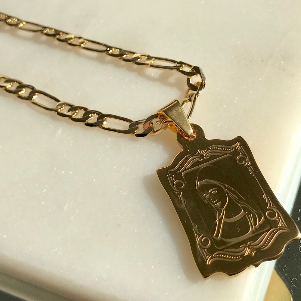 Gold Virgin Mary Face Necklace